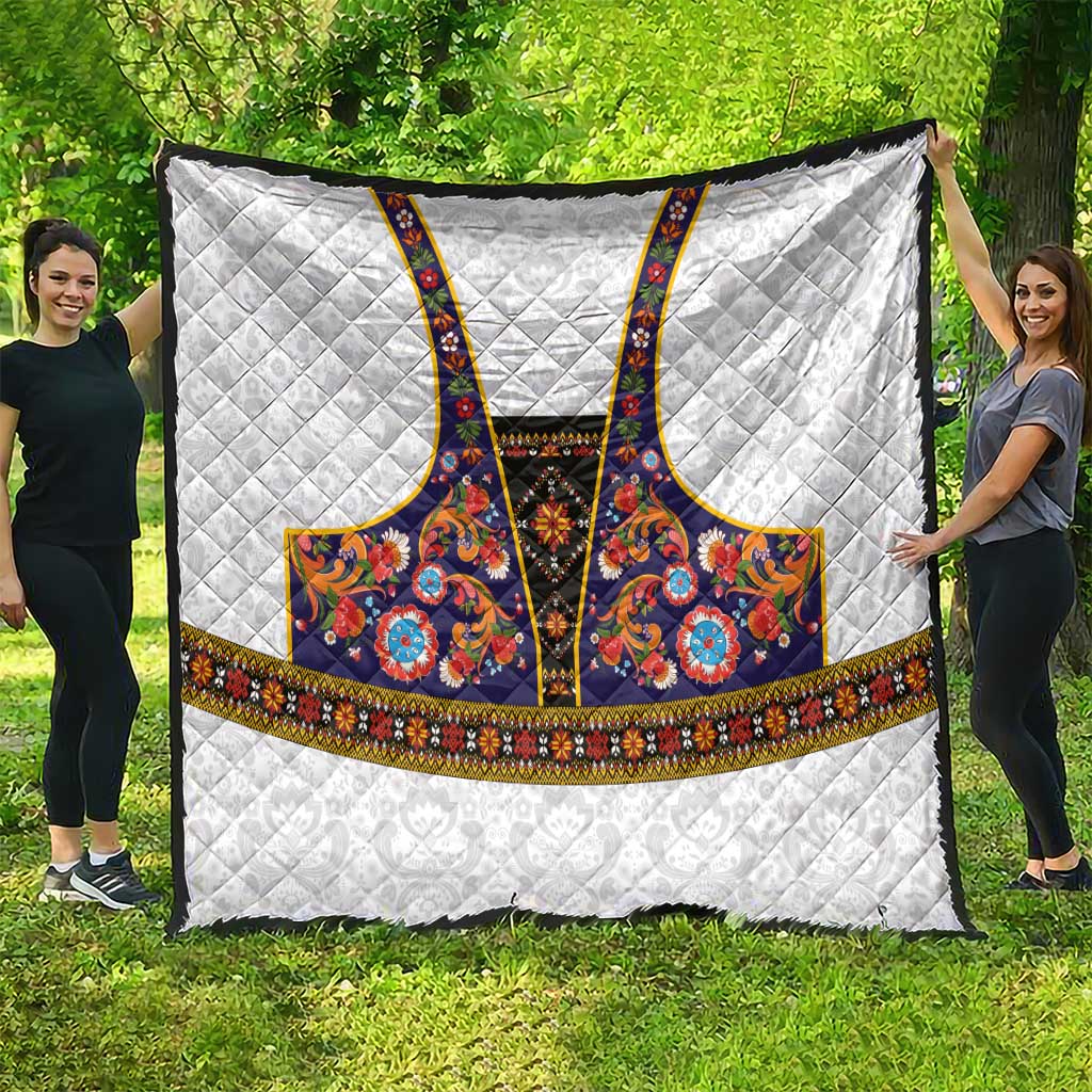 Norwegian Female Bunad Quilt with Rosemaling Folk Art Navy Color - Wonder Print Shop