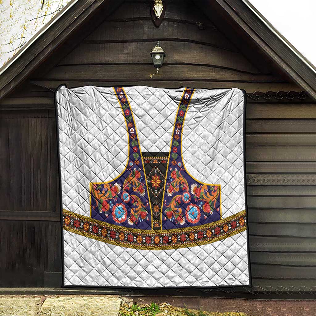 Norwegian Female Bunad Quilt with Rosemaling Folk Art Navy Color - Wonder Print Shop