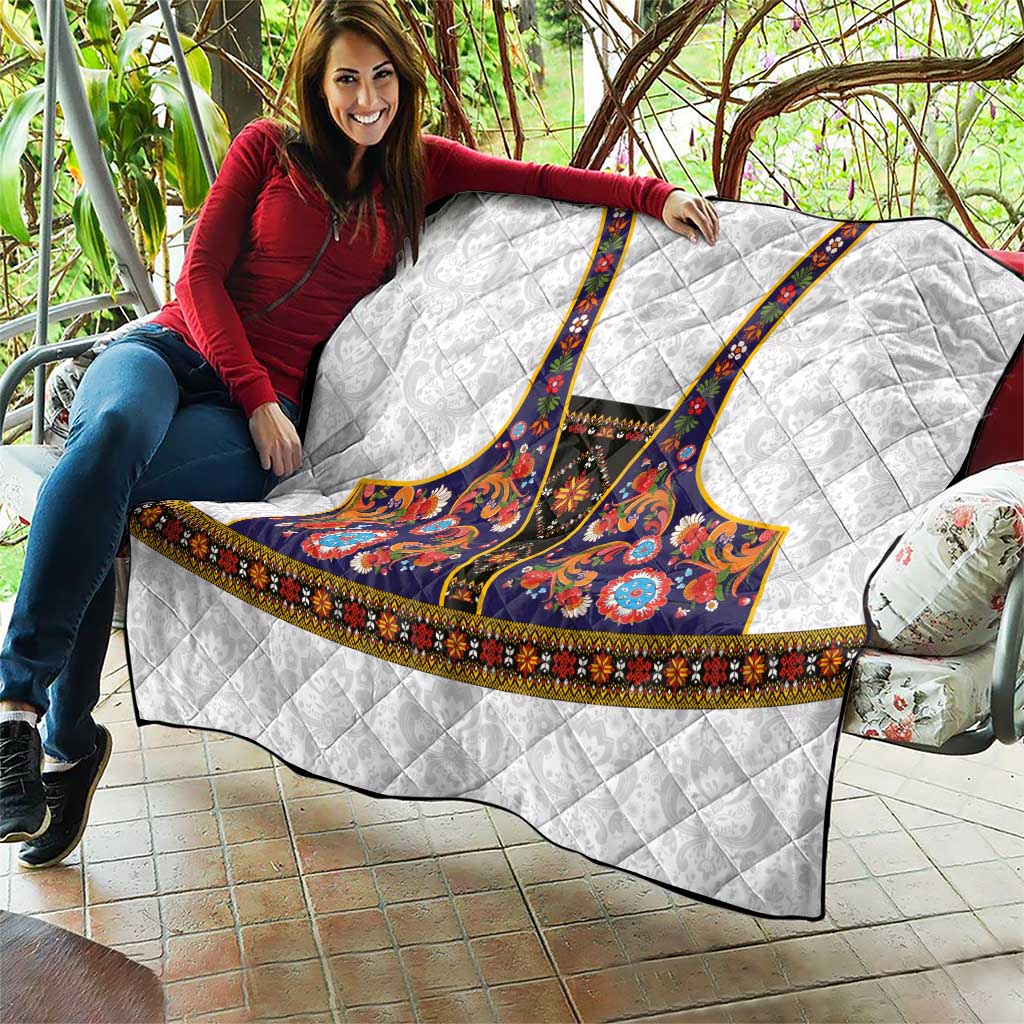 Norwegian Female Bunad Quilt with Rosemaling Folk Art Navy Color - Wonder Print Shop