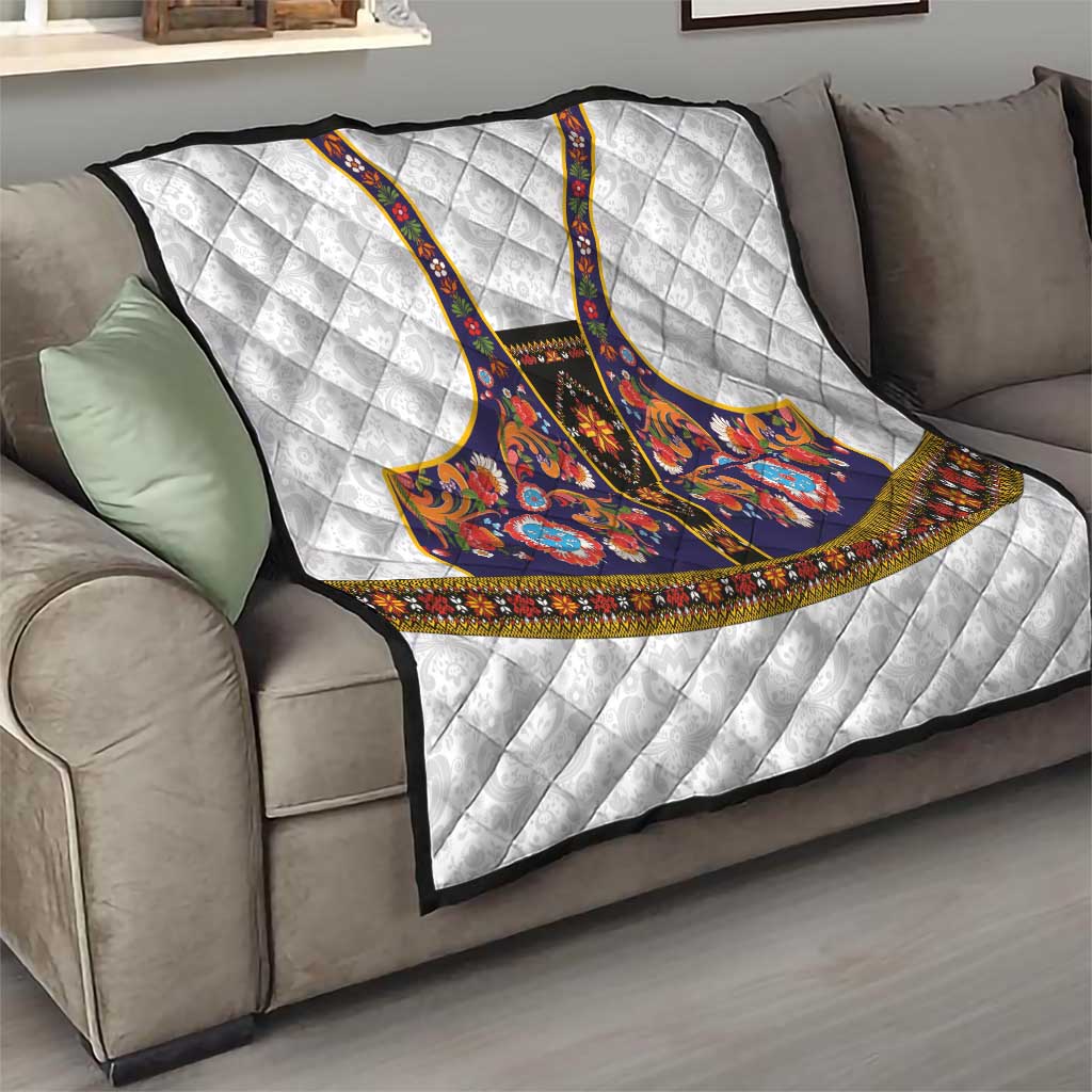 Norwegian Female Bunad Quilt with Rosemaling Folk Art Navy Color - Wonder Print Shop