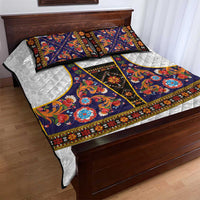 Norwegian Female Bunad Quilt Bed Set with Rosemaling Folk Art Navy Color - Wonder Print Shop