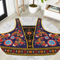 Norwegian Female Bunad Round Carpet with Rosemaling Folk Art Navy Color - Wonder Print Shop