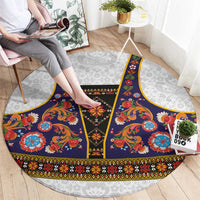 Norwegian Female Bunad Round Carpet with Rosemaling Folk Art Navy Color - Wonder Print Shop