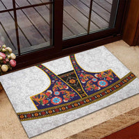 Norwegian Female Bunad Rubber Doormat with Rosemaling Folk Art Navy Color - Wonder Print Shop