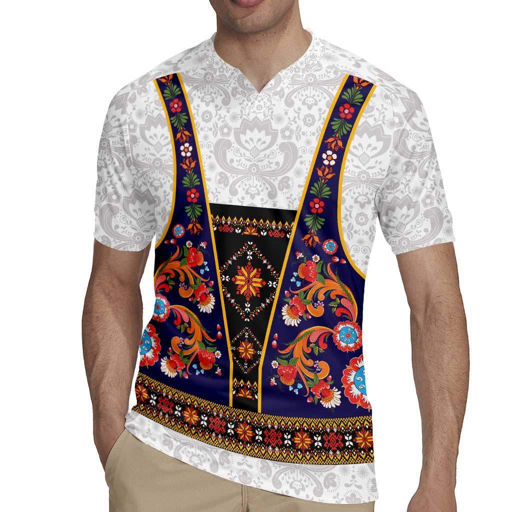 Norwegian Female Bunad Rugby Jersey with Rosemaling Folk Art Navy Color - Wonder Print Shop