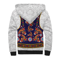 Norwegian Female Bunad Sherpa Hoodie with Rosemaling Folk Art Navy Color - Wonder Print Shop