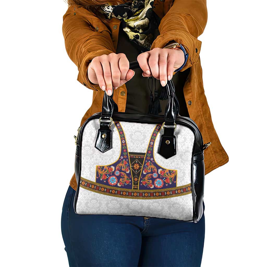 Norwegian Female Bunad Shoulder Handbag with Rosemaling Folk Art Navy Color - Wonder Print Shop