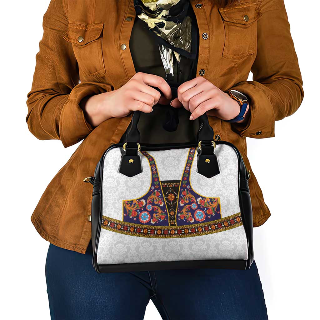 Norwegian Female Bunad Shoulder Handbag with Rosemaling Folk Art Navy Color - Wonder Print Shop