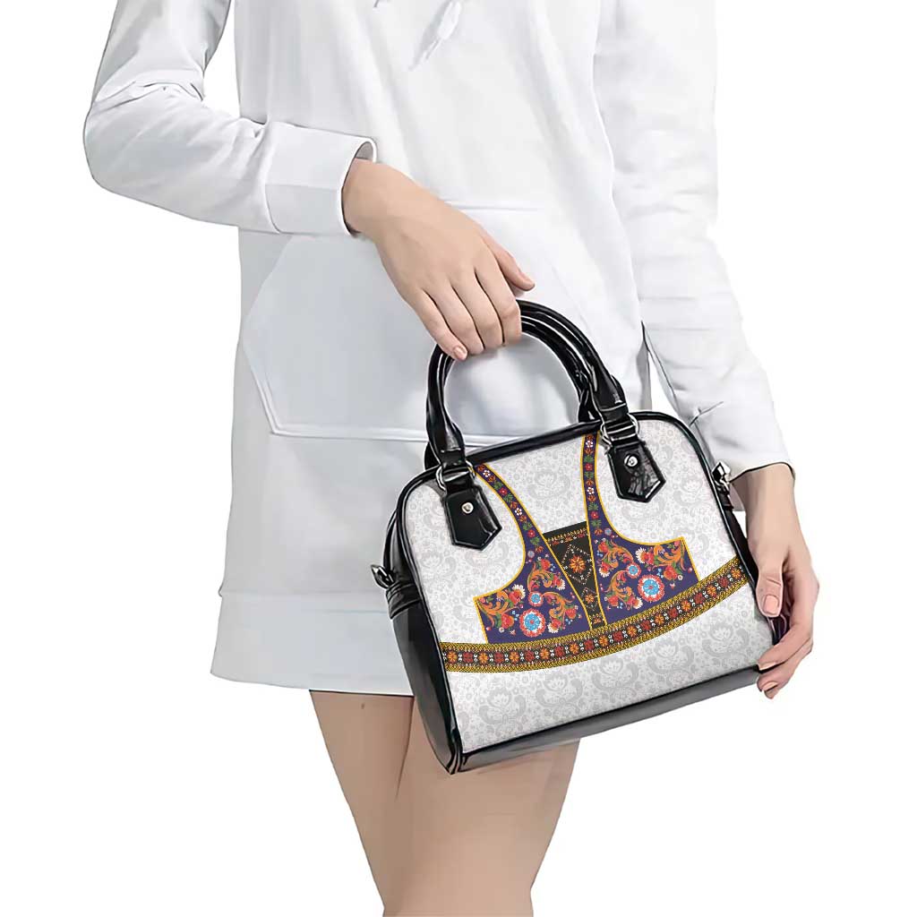 Norwegian Female Bunad Shoulder Handbag with Rosemaling Folk Art Navy Color - Wonder Print Shop