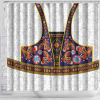 Norwegian Female Bunad Shower Curtain with Rosemaling Folk Art Navy Color - Wonder Print Shop
