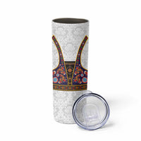 Norwegian Female Bunad Skinny Tumbler with Rosemaling Folk Art Navy Color - Wonder Print Shop