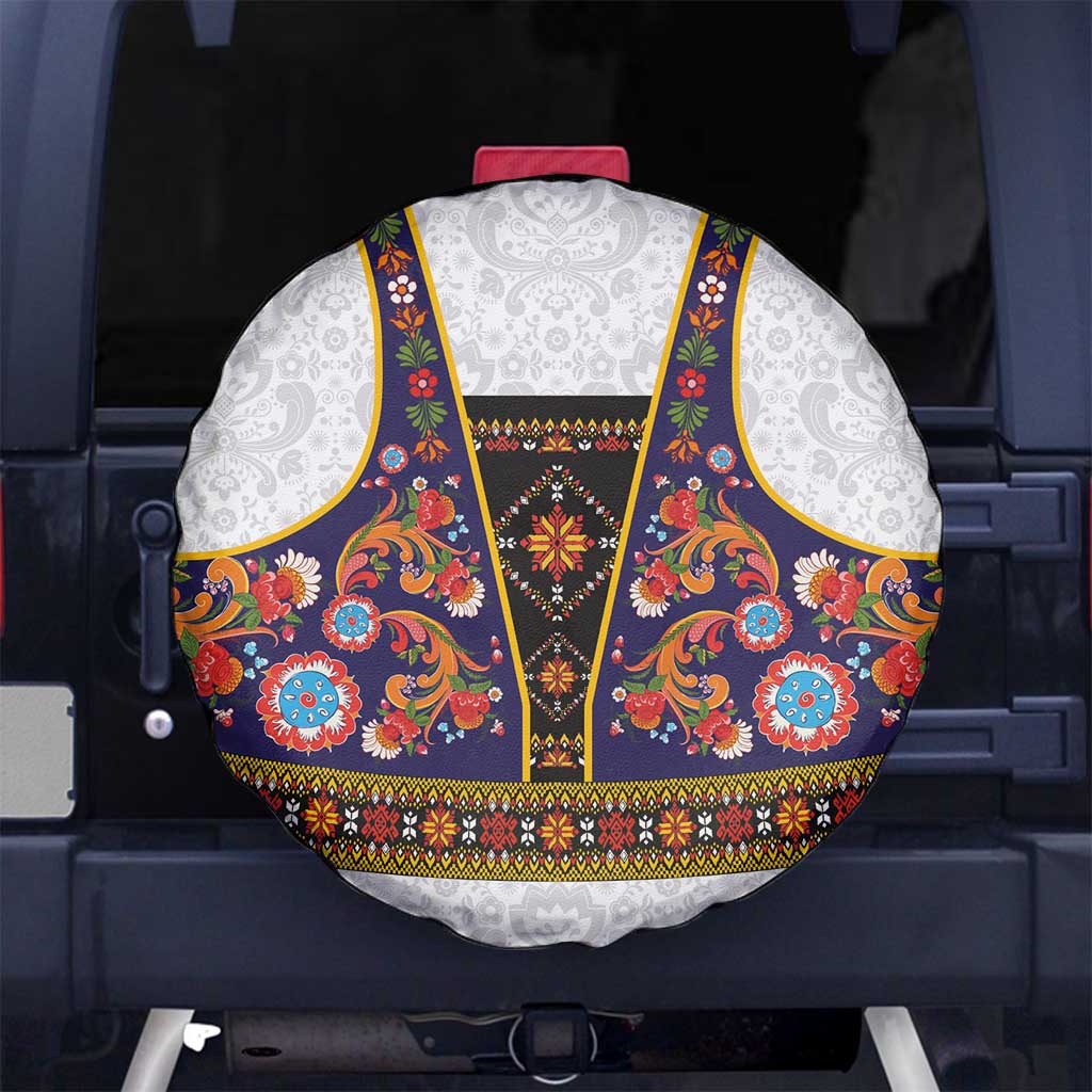 Norwegian Female Bunad Spare Tire Cover with Rosemaling Folk Art Navy Color - Wonder Print Shop