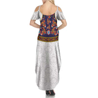 Norwegian Female Bunad Summer Maxi Dress with Rosemaling Folk Art Navy Color - Wonder Print Shop