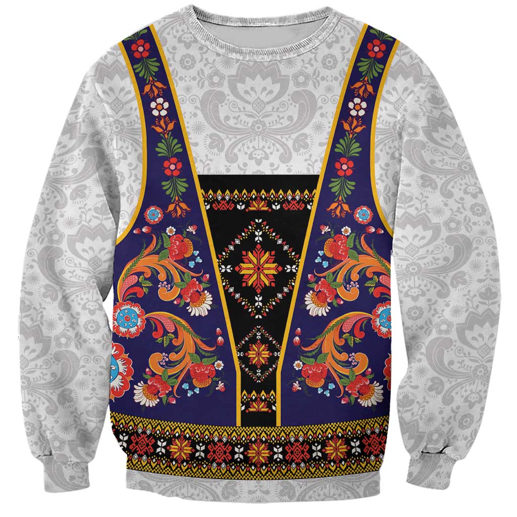 Norwegian Female Bunad Sweatshirt with Rosemaling Folk Art Navy Color - Wonder Print Shop