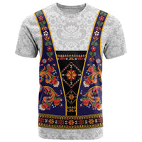 Norwegian Female Bunad T Shirt with Rosemaling Folk Art Navy Color - Wonder Print Shop