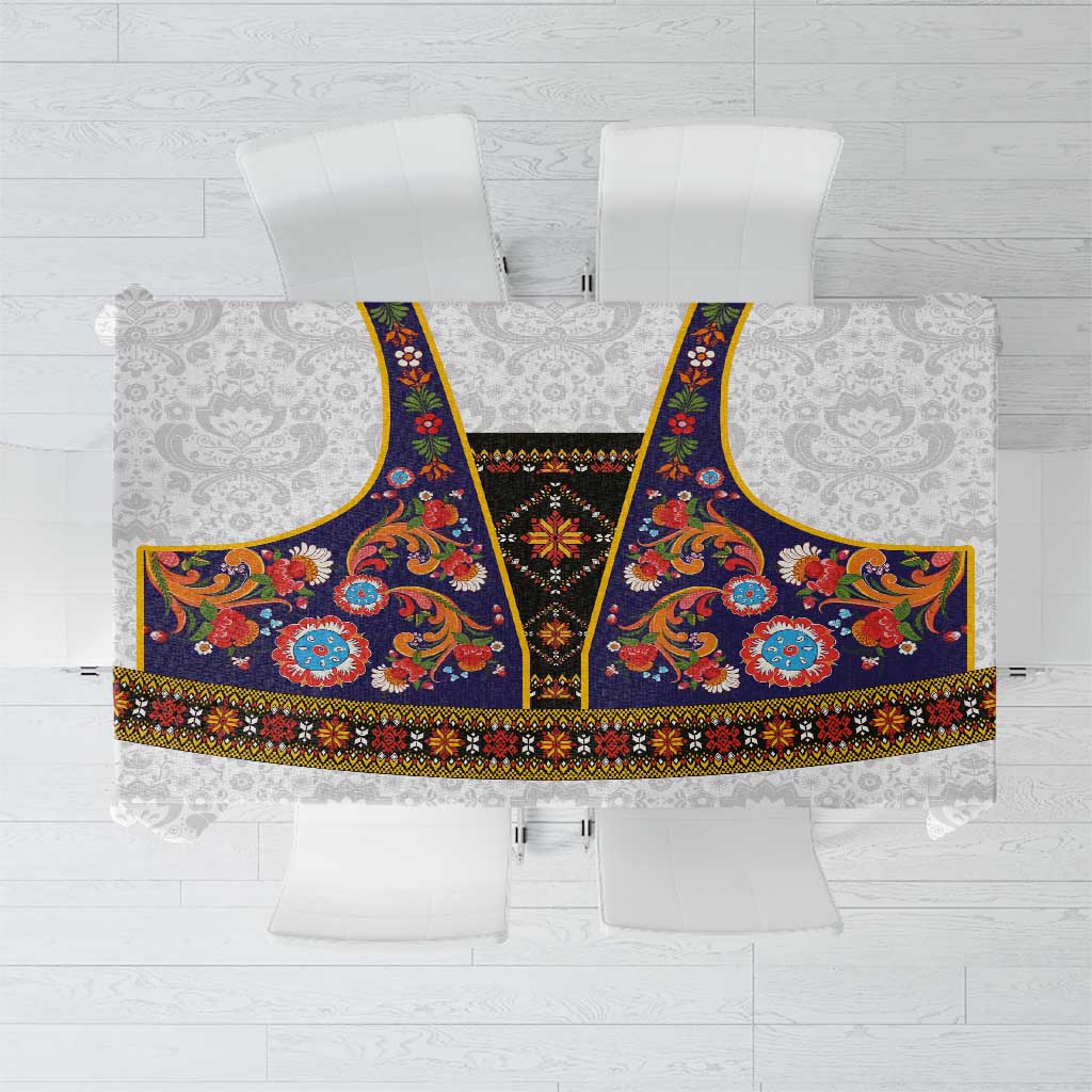 Norwegian Female Bunad Tablecloth with Rosemaling Folk Art Navy Color - Wonder Print Shop