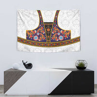 Norwegian Female Bunad Tapestry with Rosemaling Folk Art Navy Color - Wonder Print Shop