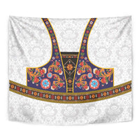 Norwegian Female Bunad Tapestry with Rosemaling Folk Art Navy Color - Wonder Print Shop