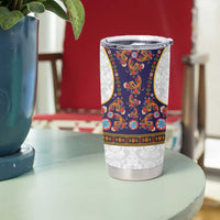 Norwegian Female Bunad Tumbler Cup with Rosemaling Folk Art Navy Color - Wonder Print Shop