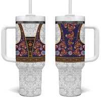 Norwegian Female Bunad Tumbler With Handle with Rosemaling Folk Art Navy Color - Wonder Print Shop