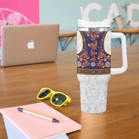 Norwegian Female Bunad Tumbler With Handle with Rosemaling Folk Art Navy Color - Wonder Print Shop