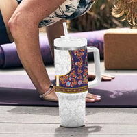 Norwegian Female Bunad Tumbler With Handle with Rosemaling Folk Art Navy Color - Wonder Print Shop