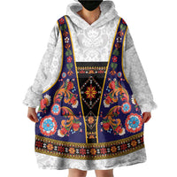 Norwegian Female Bunad Wearable Blanket Hoodie with Rosemaling Folk Art Navy Color - Wonder Print Shop