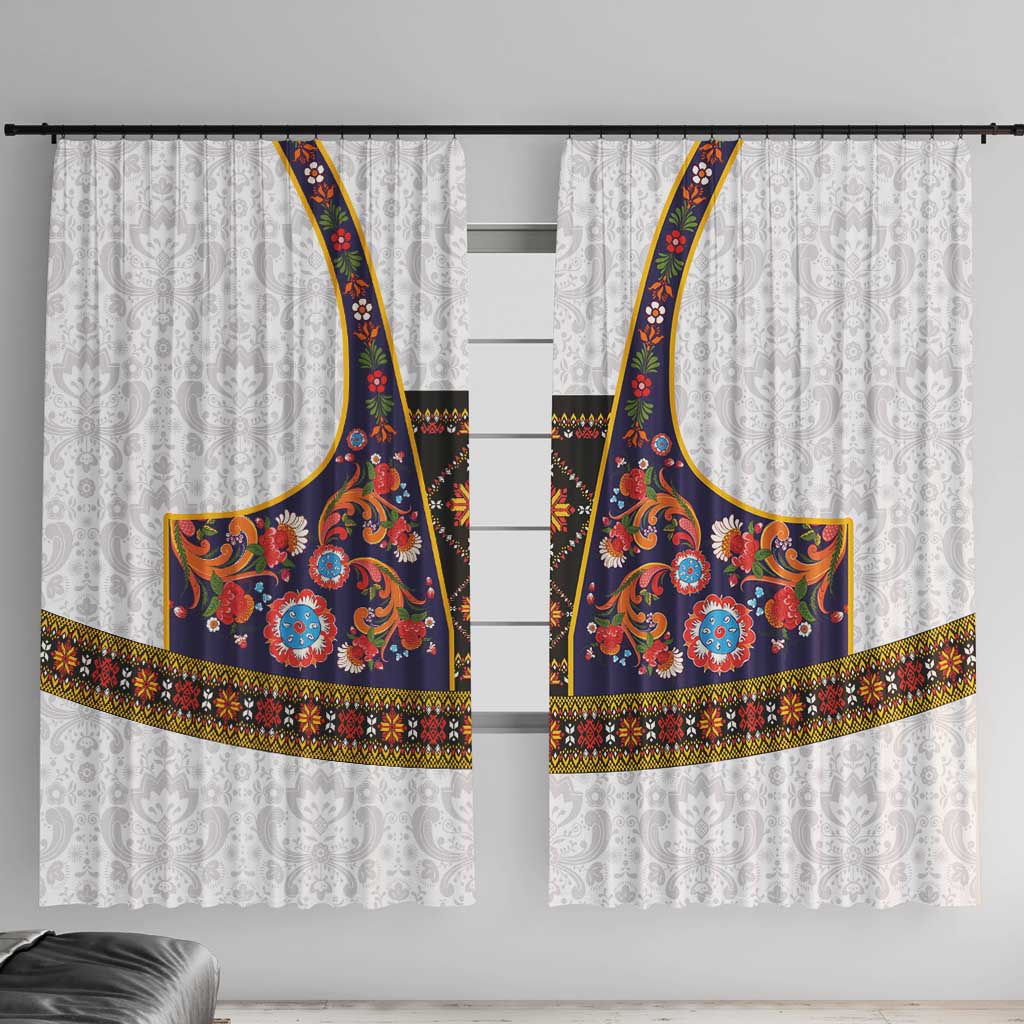 Norwegian Female Bunad Window Curtain with Rosemaling Folk Art Navy Color - Wonder Print Shop