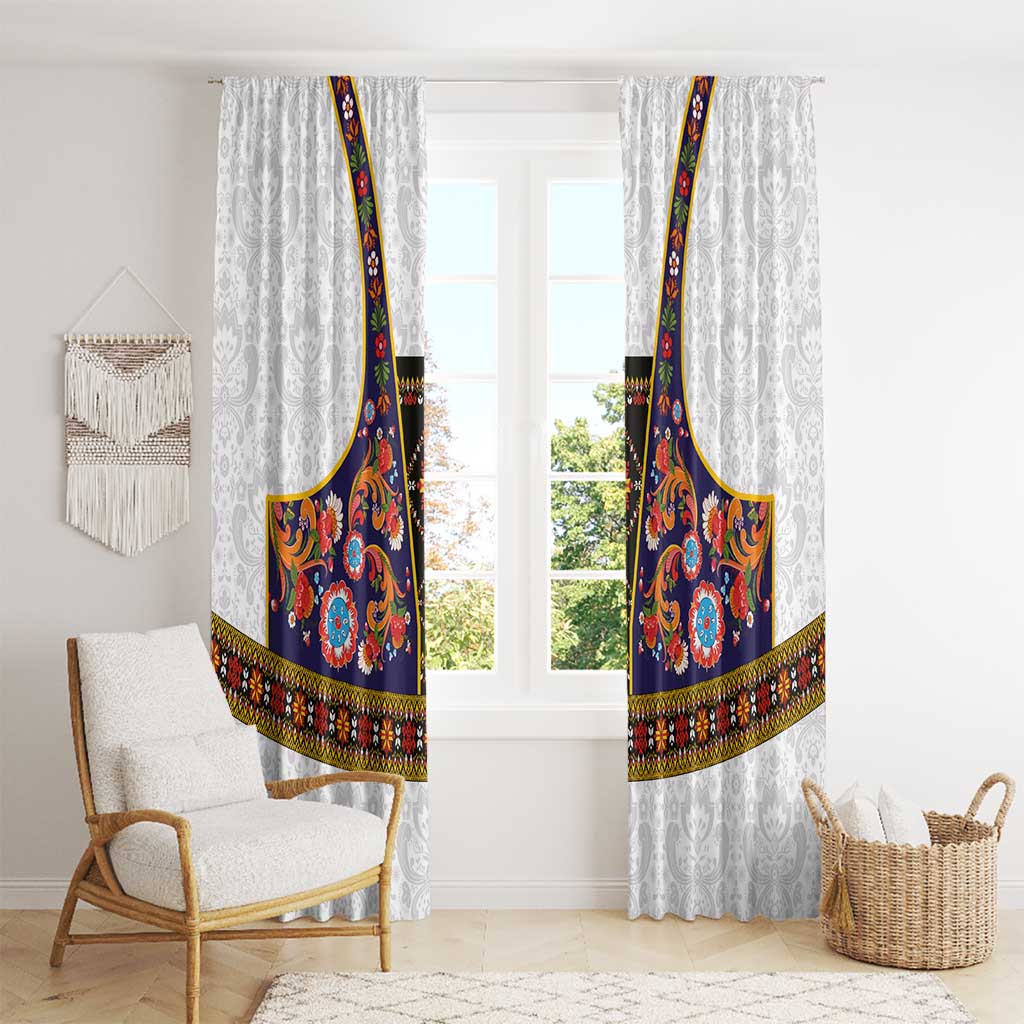 Norwegian Female Bunad Window Curtain with Rosemaling Folk Art Navy Color - Wonder Print Shop