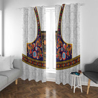 Norwegian Female Bunad Window Curtain with Rosemaling Folk Art Navy Color - Wonder Print Shop