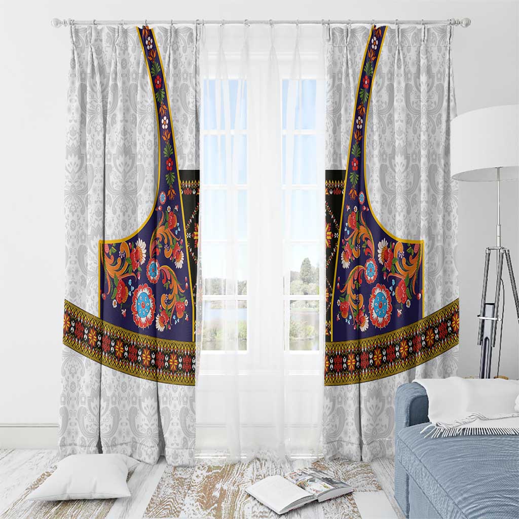 Norwegian Female Bunad Window Curtain with Rosemaling Folk Art Navy Color - Wonder Print Shop