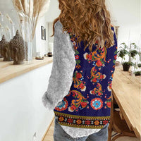 Norwegian Female Bunad Women Casual Shirt with Rosemaling Folk Art Navy Color - Wonder Print Shop