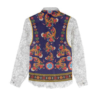 Norwegian Female Bunad Women Casual Shirt with Rosemaling Folk Art Navy Color - Wonder Print Shop
