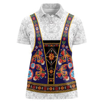 Norwegian Female Bunad Women Polo Shirt with Rosemaling Folk Art Navy Color - Wonder Print Shop