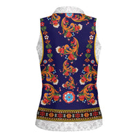 Norwegian Female Bunad Women Sleeveless Polo Shirt with Rosemaling Folk Art Navy Color - Wonder Print Shop