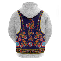 Norwegian Female Bunad Zip Hoodie with Rosemaling Folk Art Navy Color - Wonder Print Shop