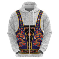 Norwegian Female Bunad Zip Hoodie with Rosemaling Folk Art Navy Color - Wonder Print Shop