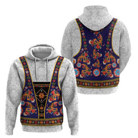 Norwegian Female Bunad Zip Hoodie with Rosemaling Folk Art Navy Color - Wonder Print Shop