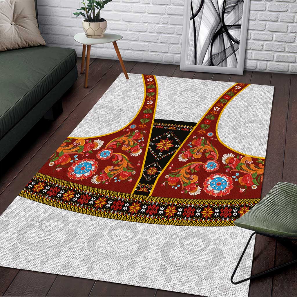 Norwegian Female Bunad Area Rug with Rosemaling Folk Art Red Color - Wonder Print Shop