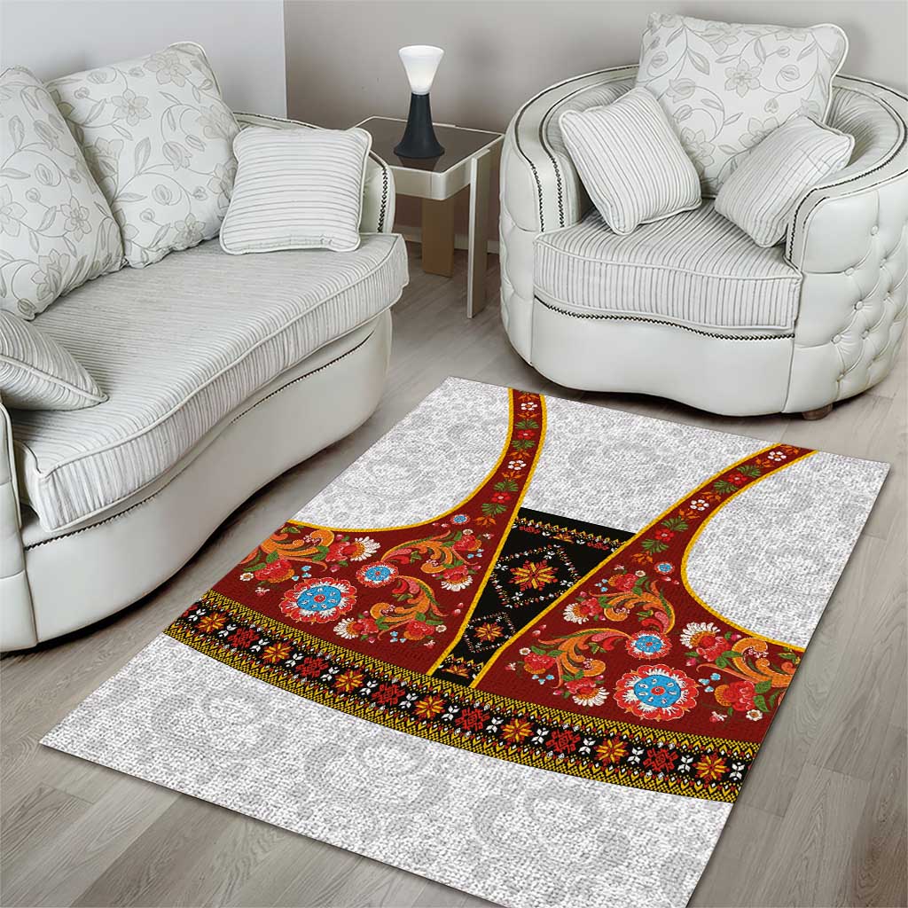 Norwegian Female Bunad Area Rug with Rosemaling Folk Art Red Color - Wonder Print Shop
