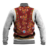 Norwegian Female Bunad Baseball Jacket with Rosemaling Folk Art Red Color - Wonder Print Shop