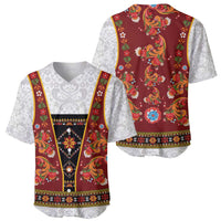 Norwegian Female Bunad Baseball Jersey with Rosemaling Folk Art Red Color - Wonder Print Shop