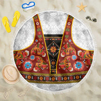 Norwegian Female Bunad Beach Blanket with Rosemaling Folk Art Red Color - Wonder Print Shop