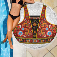 Norwegian Female Bunad Beach Blanket with Rosemaling Folk Art Red Color - Wonder Print Shop