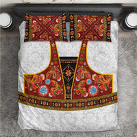 Norwegian Female Bunad Bedding Set with Rosemaling Folk Art Red Color - Wonder Print Shop