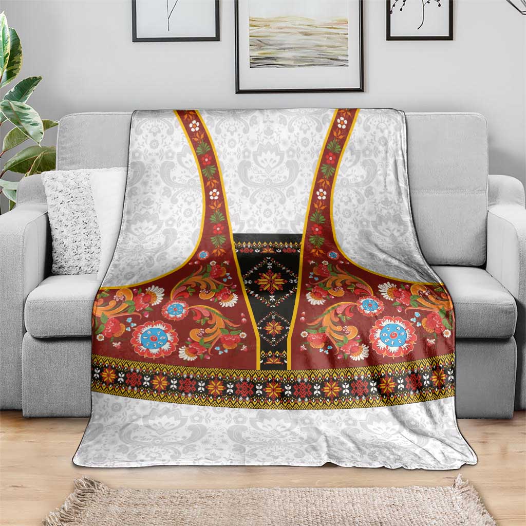 Norwegian Female Bunad Blanket with Rosemaling Folk Art Red Color - Wonder Print Shop