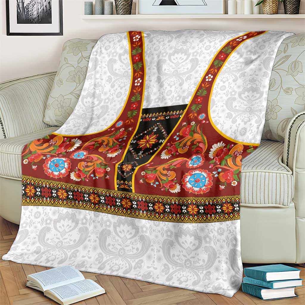 Norwegian Female Bunad Blanket with Rosemaling Folk Art Red Color - Wonder Print Shop