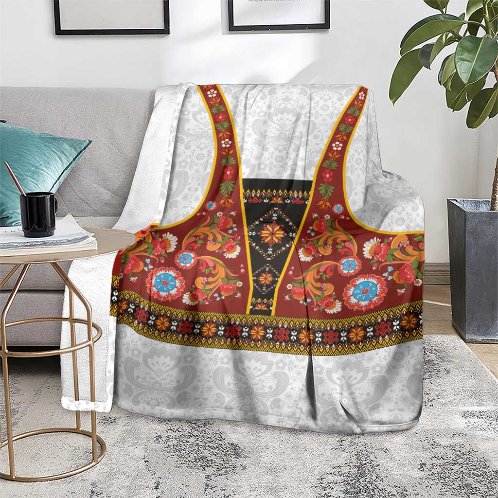 Norwegian Female Bunad Blanket with Rosemaling Folk Art Red Color - Wonder Print Shop