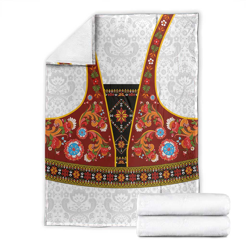 Norwegian Female Bunad Blanket with Rosemaling Folk Art Red Color - Wonder Print Shop