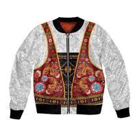 Norwegian Female Bunad Bomber Jacket with Rosemaling Folk Art Red Color - Wonder Print Shop